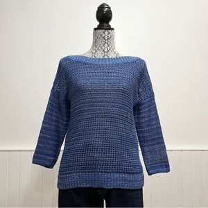 White & Warren Marled Pointelle Knit Boat Neck 3/4 Sleeve Sweater Size S
